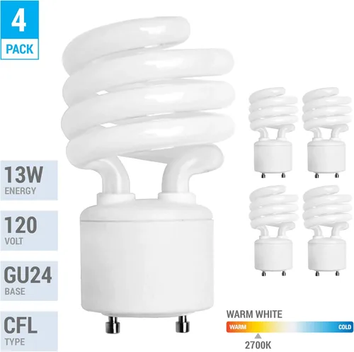 Miniatura 2 de KOR Paquete de 4 bombillas mini en espiral de 13 vatios - Base GU24 - (equivalente a 60 W) - T2 Mini-Twist - Bombilla CFL (blanco cálido (2700 K)