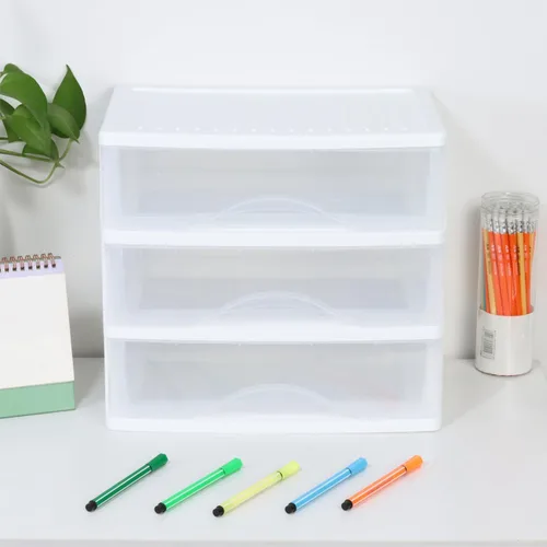 Miniatura 6 de BYCY Almacenamiento apilable de plástico con 3 cajones, organizador de maquillaje de baño blanco con cajones anchos transparentes, organizador