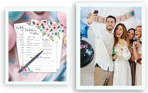 Miniatura 5 de GENDER REVEAL Tarjetas de predicción y consejos – Paquete de 25 – Juegos de baby shower azules o rosas, nuevos padres, mamá y papá futuros, mensaje