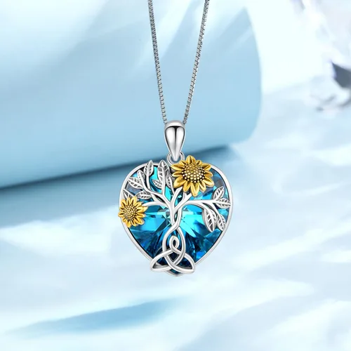Miniatura 3 de CHENGHONG Collar de girasol de plata de ley 925, collar con colgante de árbol de la vida, margaritarosagirasol, joyería de girasol, regalos