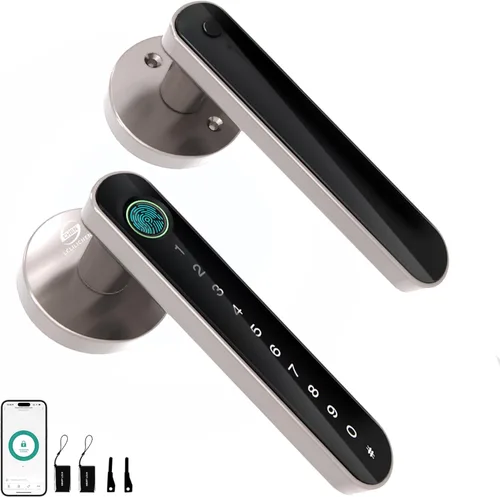 Cerradura Electrónica Inteligente con Huella Digital para Puerta, Entrada sin Llave con Manija, Códigos, APP, Tarjetas IC, Huellas Dactilares, Tono