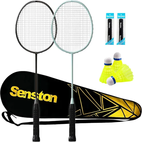 Miniatura 9 de Senston Juego de 4 raquetas de bádminton profesionales, fibra de carbono, 6 volantes, 4 agarres y bolsa para juegos de patio trasero 3.17 oz