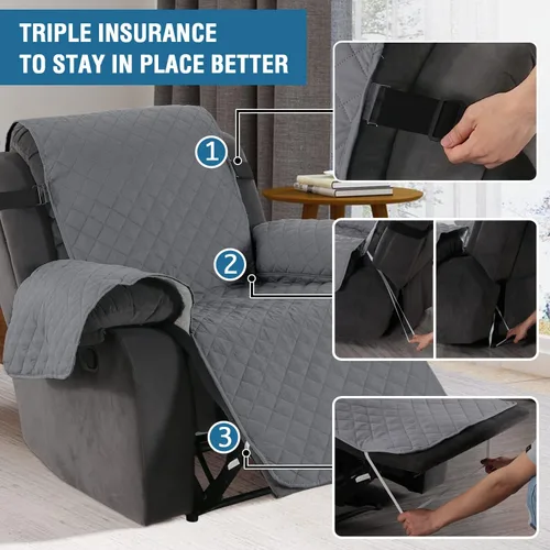 Miniatura 4 de H.VERSAILTEX Fundas Acolchadas Reversibles para Sillones Reclinables, Funda para Silla Reclinable Resistente al Agua, Protector de Muebles Lavable