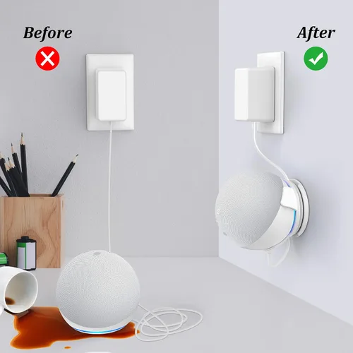 Miniatura 3 de PlusAcc Soporte de pared para Echo Dot 5ª generación, soporte de pared para Echo Dot 5 Gen, accesorios Alexa Dot 5ª que ahorran espacio, Blanco