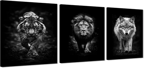 Miniatura 62 de 3 piezas modernas de lienzo de león de animales salvajes, pinturas de retratos de familia de leones, decoración de pared, obras de arte de sala
