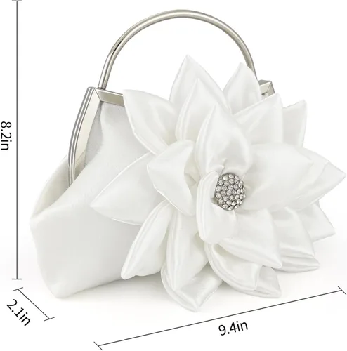 Miniatura 4 de Elegante bolso de noche floral para mujer, bolso de embrague nupcial de boda con diamantes de imitación, bolso de flores de satén para dama