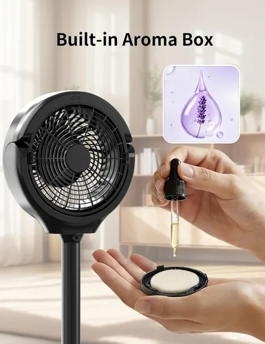 Miniatura 9 de Ventilador de pie para dormitorio, ventilador omnidireccional oscilante de 180°, ventilador de piso silencioso de 20 dB de CC ultra silencioso que