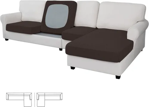 Easy-Going - 4 Fundas de cojín elásticas para sofá seccional, izquierda/derecha, en forma de L, funda de asiento antideslizante, suave, flexible con