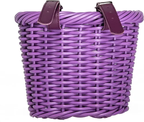 Miniatura 3 de MEGHNA Mini cesta tejida para bicicleta para manillar de bicicleta para niña y niño para scooter, varios colores Púrpura