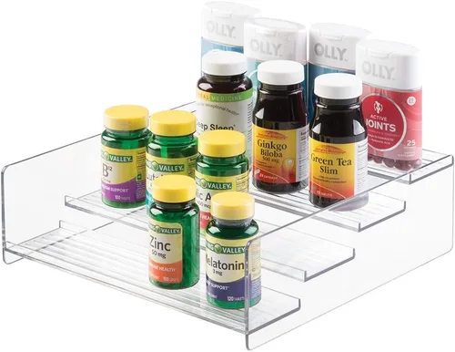 Miniatura 4 de mDesign Estante organizador de almacenamiento de plástico para baño, gabinete, tocador, encimera, contiene vitaminas, suplementos, botellas