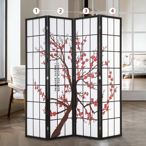 Miniatura 3 de Ruesleag Divisor de habitación de 6 pies, 4 paneles, pantalla de privacidad plegable, pantalla de privacidad oriental Shoji de madera, divisor