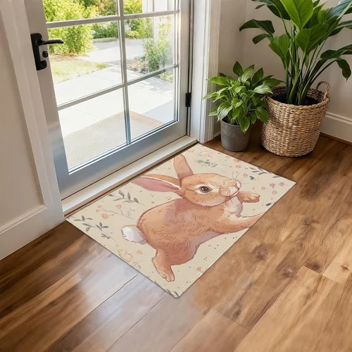 Miniatura 2 de Alfombra de área de 23.62 x 35.43 pulgadas, lavable antideslizante, tapete de baño para entrada, cocina, baño, un conejito corriendo con un