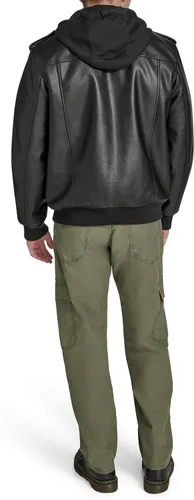 Miniatura 4 de Levi's Men's Faux Leather Aviator Bomber Jacket With Jersey Bib and Hood