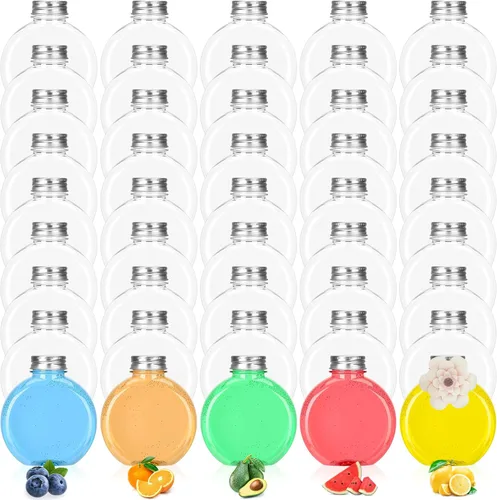 Miniatura 7 de Uiifan - 48 botellas de jugo de 10 onzas con tapas, botellas de plástico a granel con tapas, recipientes vacíos reutilizables transparentes