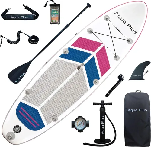 Miniatura 9 de Aqua Plus SUP inflable de 6 pulgadas de grosor para todos los niveles de habilidad, tabla de remo de pie, remo, bomba, mochila de viaje ISUP