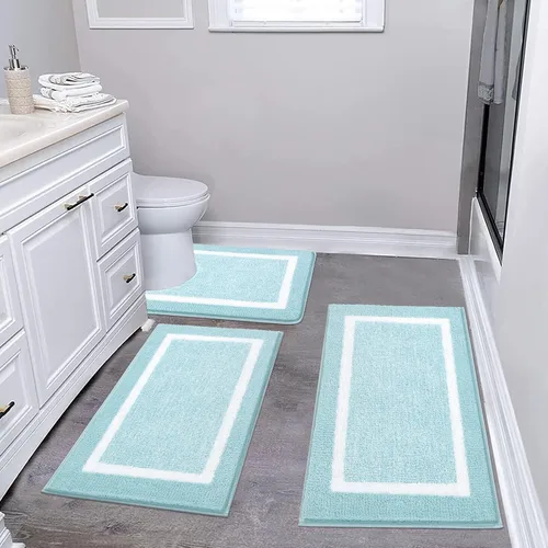 Miniatura 56 de Pauwer Juego de baño, alfombras de baño antideslizantes, alfombras de ducha absorbentes para suelo de baño, bañera y ducha, color azul aguamarina