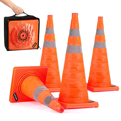 Miniatura 22 de BATTIFE [Paquete de 2] Conos de seguridad de tráfico plegables de 36 pulgadas, conos naranjas, conos emergentes multiusos con collar reflectante