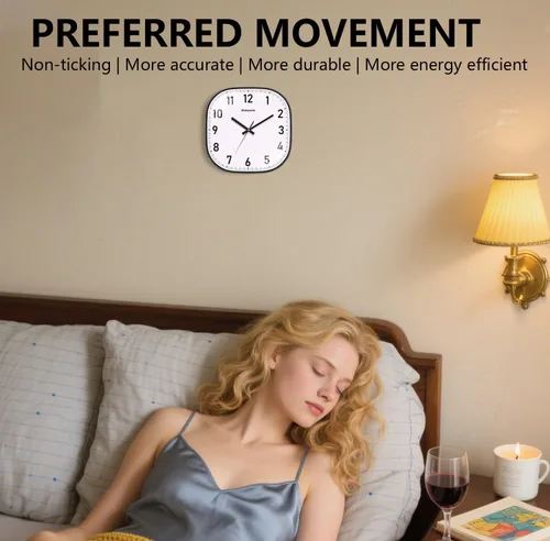 Miniatura 4 de Reloj de Pared Pequeño, 8 Pulgadas Silencioso Sin Tictac Reloj Operado por Batería, Reloj de Pared Cuadrado Analógico Decorativo para Dormitorio