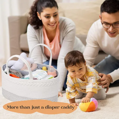Miniatura 9 de luxury little Organizador de pañales, cesta grande de cuerda de algodón para bebé, organizador de cambiador para almacenamiento de pañales de bebé