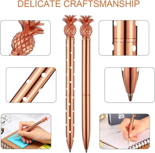 Miniatura 2 de Outus 12 bolígrafos de piña, bonitos regalos de piña para mujeres, bolígrafos de metal oro rosa para graduados, regalos de regreso a clases, tinta