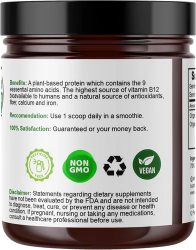 Miniatura 3 de I Am Joy co. Proteína de lentejas de agua en polvo con clorella, lenteja de agua vegana a base de plantas, rica en vitamina B12 natural, sin OMG
