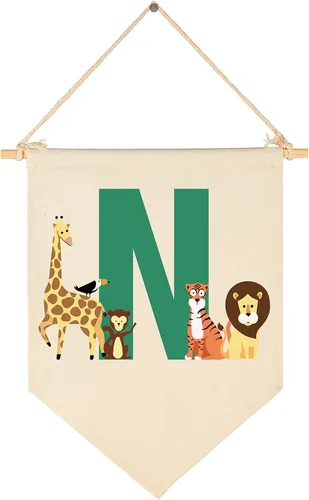 Miniatura 27 de Bandera personalizada de animales del bosque, regalos para bebé, niño, niña, recién nacido, banderín de safari de selva, letrero de pared, regalos