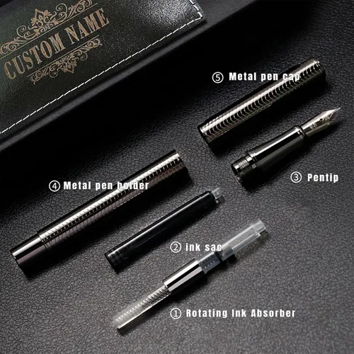 Miniatura 3 de Pluma estilográfica plateada personalizada con grabado gratis, bolígrafos personalizados personalizados con nombre y caja de regalo, tinta negra