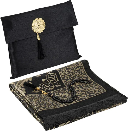 Modefa Tapete de oración islámica, regalos musulmanes, alfombra fina de oración musulmana de viaje en bolsa de regalo de tafetán con cuentas Tasbih,