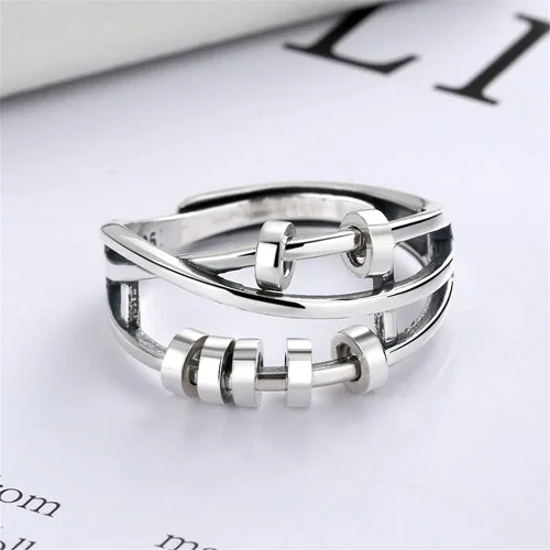 Miniatura 3 de NewZenro Anillos abiertos de tres capas circulares redondos antiansiedad para mujeres y niñas, plata de ley 925, personalizados, alivio del estrés
