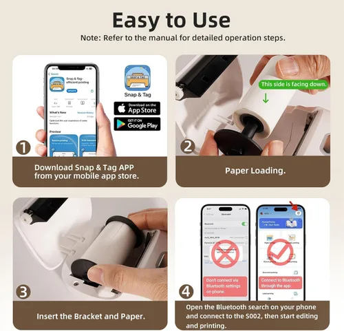 Miniatura 8 de ORGSTA Impresora de calcomanías Mini impresora S002 PrintPods Bluetooth portátil con 1 rollo de papel térmica sin tinta impresora impresora portátil