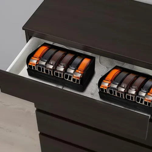 Miniatura 6 de GTI Organizador de cinturón, 2 unidades, 6 compartimentos, organizador de cinturón para armario y cajón, vitrina de bambú para corbata y cinturón