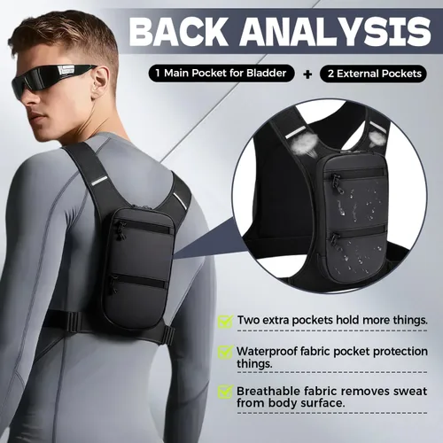 Miniatura 3 de Running Hydration Vest Backpack Chest Bag with 800 ML Water Bladder, Minimalist Lightweight Running Vest for Women Men with Phone Holder, Extra