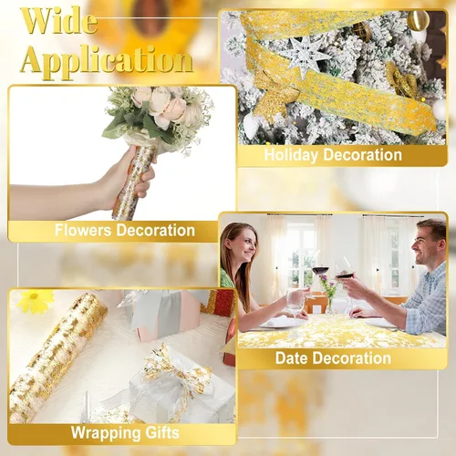 Miniatura 7 de Chengu Camino de mesa metálico de malla de 11 x 590 pulgadas, centros de mesa de escritorio para fiestas, fiestas nupciales, decoraciones de boda