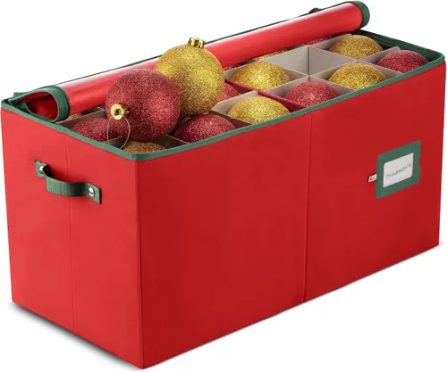 Miniatura 14 de ZOBER - Caja de almacenamiento para adornos navideños, con capacidad para 64 adornos, dos cremalleras, no tejido, a prueba de rasgaduras, 2-Verde