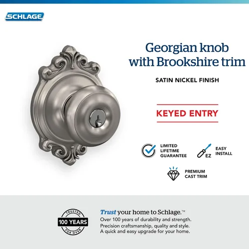 Miniatura 4 de SCHLAGE F51A GEO 619 BRK - Pomo georgiano con moldura Brookshire y cerradura de entrada con llave - Níquel satinado