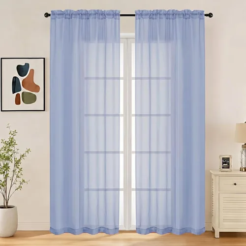Miniatura 58 de LIVEKID Cortinas traslúcidas negras de cocina de 36 pulgadas de largo, cortinas cortas filtrantes de luz, 2 paneles de gasa aireada, texturizadas
