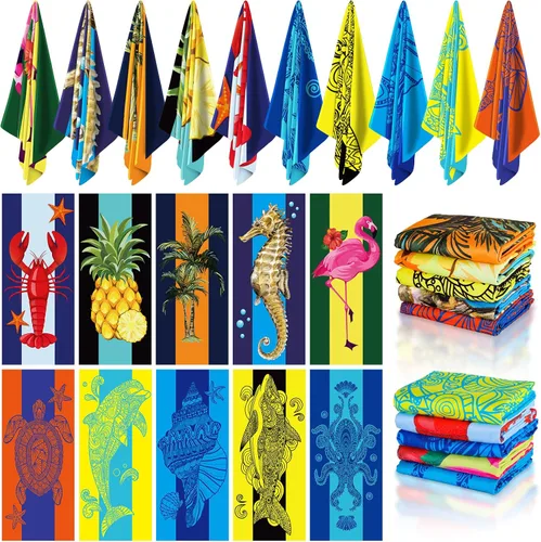 Miniatura 17 de EBOOT Paquete de 10 toallas de playa de gran tamaño, toallas de piscina, toallas de microfibra de secado rápido para adultos, mujeres, hombres, Azul