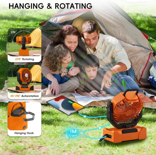 Miniatura 5 de Ventilador de camping portátil de 20000mAh, ventilador recargable alimentado por batería con control remoto y oscilación, pantalla LED, luz