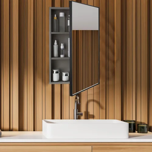 Miniatura 7 de Suzile Moderno botiquín de 16 x 24 x 4.3 pulgadas con espejo montado en la pared empotrado empotrado para baño empotrado, 3 estantes para puertas