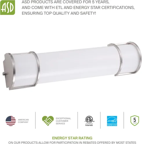 Miniatura 9 de ASD Lámpara LED de montaje empotrado de 18 pulgadas, interruptor de 20 W, 120 V, 1650 lúmenes, 3000 K/4000 K/5000 K, regulable, no parpadea, Energy