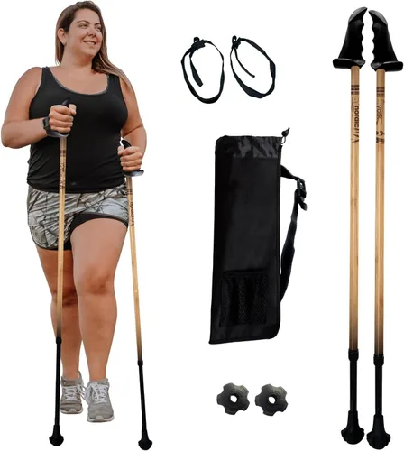 York Nordic Bastones de senderismo motivadores grandes y altos para equilibrio y rehabilitación, 2 piezas, fuertes bloqueos de botón, patas de goma