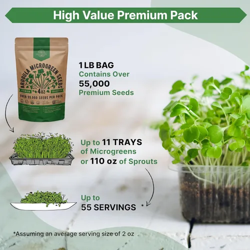 Miniatura 3 de Organo Republic Semillas de germinación de rúcula y microgreens – 55,000 semillas de reliquia sin OMG, brotes en bolsa resellable de 4 onzas