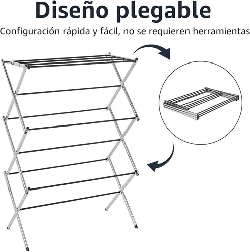 Miniatura 4 de Amazon Basics Escurridor portátil plegable para ropa de secado al aire en interiores, 14.5 x 29.5 x 41.8 pulgadas (largo x ancho x alto), plata