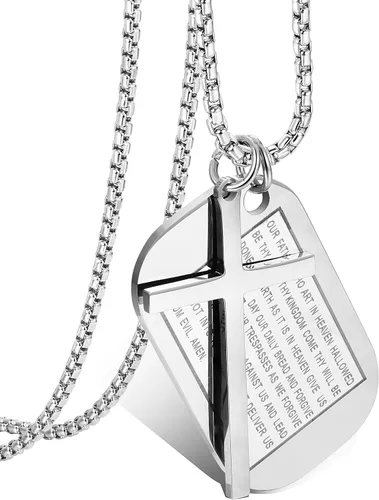 Jstyle Stainless Steel Dog Tags Cross Necklaces for Men Prayer Cross Necklace Military Rolo Chain 3mm 24 Inch