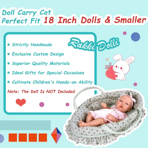 Miniatura 5 de Rakki Dolli Sweet Dreams - Juego de cuna de transporte para muñeca, incluye 1 cuna y 1 almohada, moisés de oso verde grisáceo, se adapta a muñecas