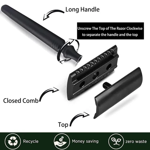 Miniatura 3 de Kit de maquinilla de afeitar de doble filo de seguridad de 2 capas de acero inoxidable, taza de afeitar, jabón de afeitar, crema de afeitar, cepillo