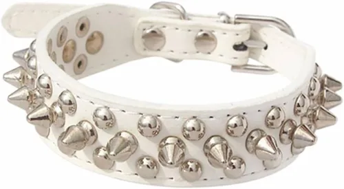 Miniatura 9 de Dogs Kingdom Collar de piel suave con remaches y picos de piel suave, hebilla ajustable, para perros pequeños, medianos y grandes, color rosa, XXS