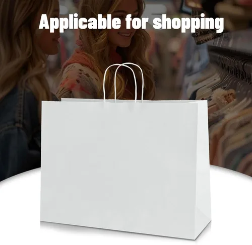 Miniatura 7 de bagmad Paquete de 50 bolsas grandes de papel kraft blanco de 16 x 6 x 12 pulgadas con asas a granel para compras, bodas, comestibles, mercancías al