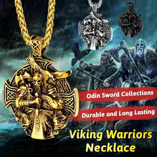 Miniatura 9 de FaithHeart Collar vikingo para hombre, acero inoxidable, mitología nórdica, lanza vikingaamuleto de Odín