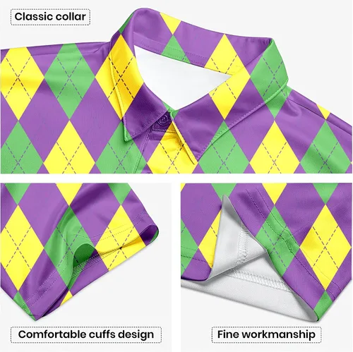 Miniatura 14 de Camisa de golf de los años 80 para hombre, ajuste seco, manga corta, estampada, divertidas, camisas de golf de los años 90 para hombre